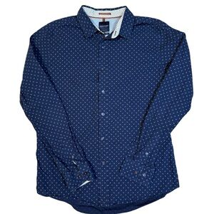 Denim & Flower Button Up Shirt Men's M Slim Fit Blue with Blue Anchor Pattern